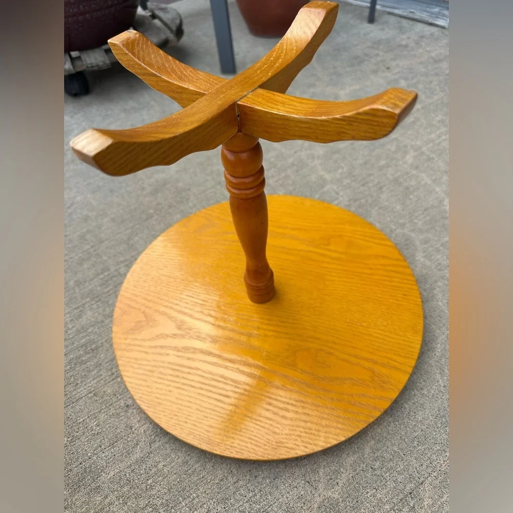 Mid-Century Modern Wooden Pedestal Round Doll Table for 18” Doll